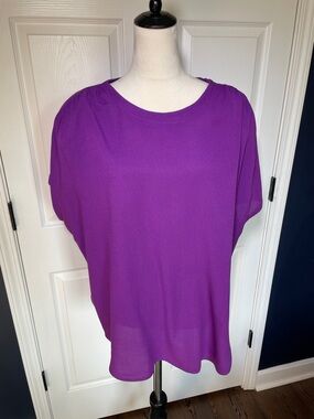 Vintage‎ Sharon Anthony Short-Sleeve Purple Blouse Crew Neck Size 18W